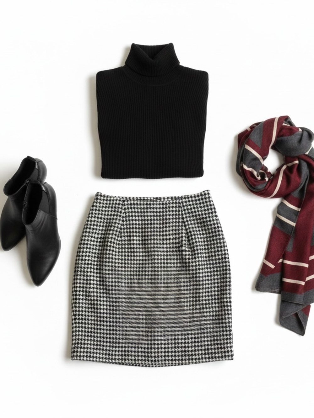 Vintage Behar Houndstooth Pencil Skirt - Black & White made in the USA